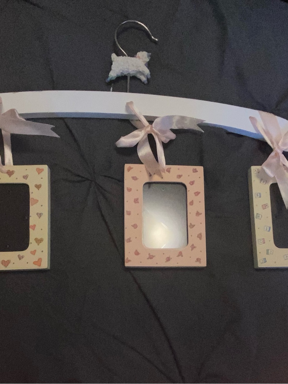 Hanging Photo Frame Trio with Pink Ribbon Accents